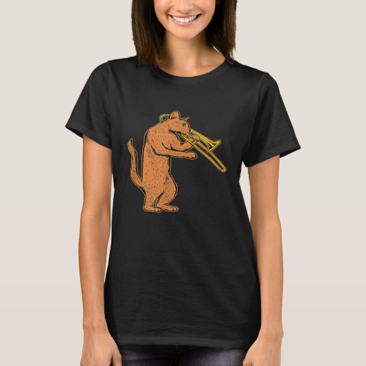 Jazz Cat Playing Trombone T-shirt Cool Musician_1 (Voorkant)