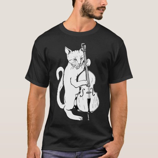 Jazz Cat Plays Upright Bass Cool Musician T-shirt (Voorkant)