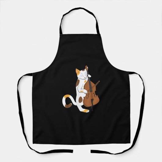 Jazz Cat Shirt Spelen Bass Instrument voor Kitten Schort (Voorkant)
