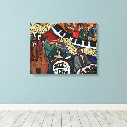 Jazz City Stretched Canvas Print (Insitu (Houten vloer))