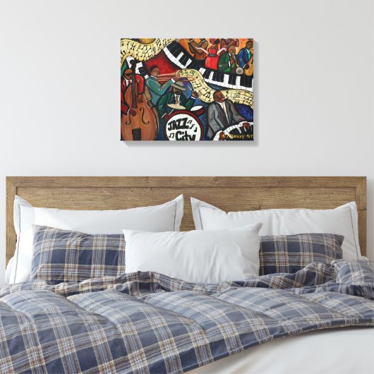 Jazz City Stretched Canvas Print (Insitu (Slaapkamer))