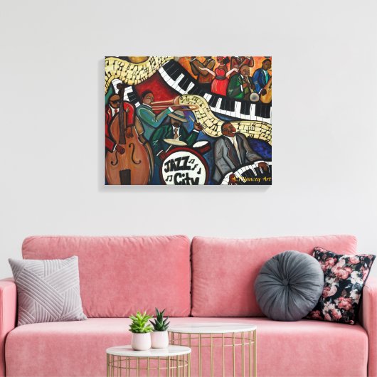 Jazz City Stretched Canvas Print (Insitu (Woonkamer))