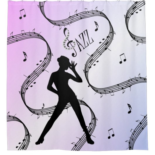 Jazz Dance Licht Paars Muziek Douchegordijn (Voorkant)