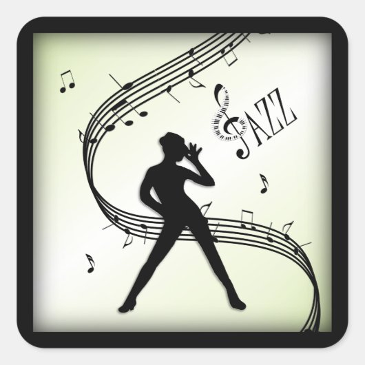 Jazz Dance Olive Groene Muziek Vierkante Sticker (Voorkant)
