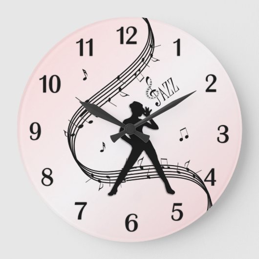 Jazz Dance Pink Black Numbers Large Clock Grote Klok (Voorkant)