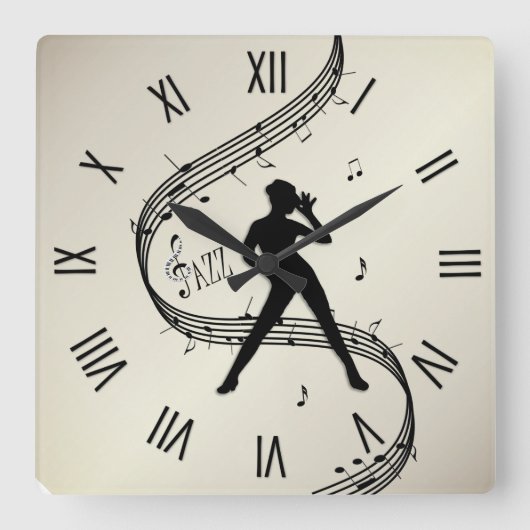 Jazz Dance Roman Numerals Golden Square Wall Clock Vierkante Klok (Voorkant)