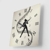 Jazz Dance Roman Numerals Golden Square Wall Clock Vierkante Klok (Hoek)
