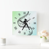 Jazz Dance Roman Numerals Green Vierkante Klok (Huis)
