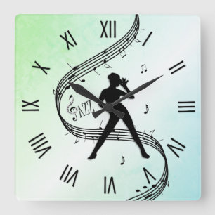 Jazz Dance Roman Numerals Green Vierkante Klok