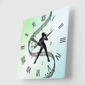 Jazz Dance Roman Numerals Green Vierkante Klok (Hoek)