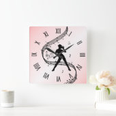 Jazz Dance Roman Numerals Roze Vierkante Klok (Huis)