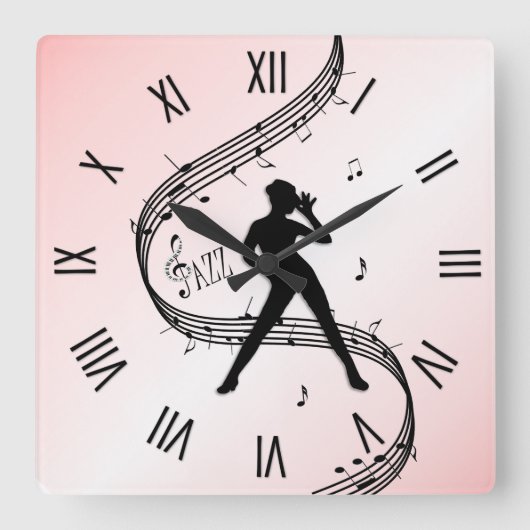 Jazz Dance Roman Numerals Roze Vierkante Klok (Voorkant)
