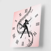 Jazz Dance Roman Numerals Roze Vierkante Klok (Hoek)