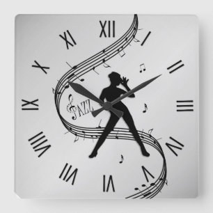 Jazz Dance Roman Numerals Silver Vierkante Klok
