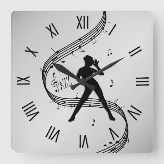 Jazz Dance Roman Numerals Silver Vierkante Klok (Voorkant)
