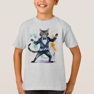 Jazz Dancing Cool Cat Fun Waterverf T-shirt