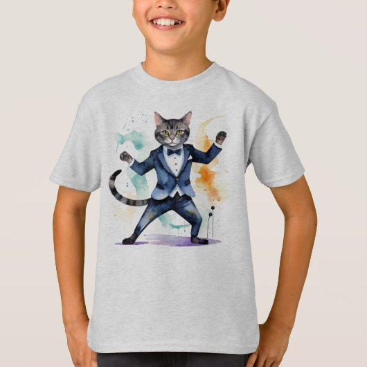 Jazz Dancing Cool Cat Fun Waterverf T-shirt (Voorkant)