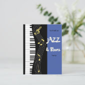 Jazz en Blues thema verjaardagsfeestje uitnodiging (Staand voorkant)