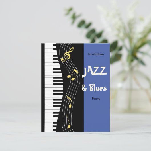 Jazz en Blues thema verjaardagsfeestje uitnodiging (Staand voorkant)