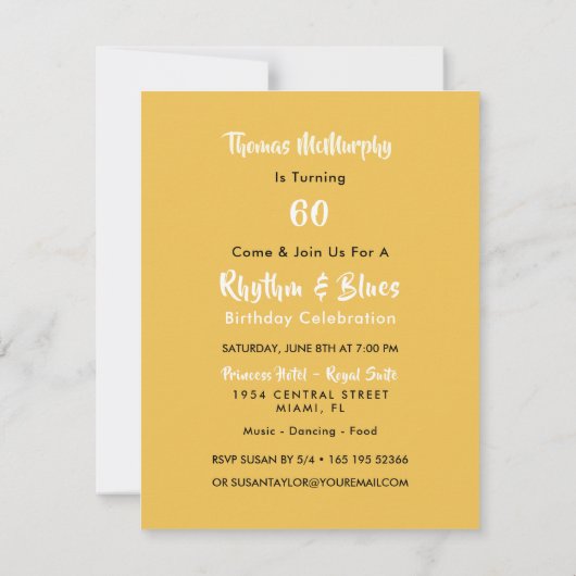 Jazz en Blues Thmed Birthday Party Kaart (Achterkant)