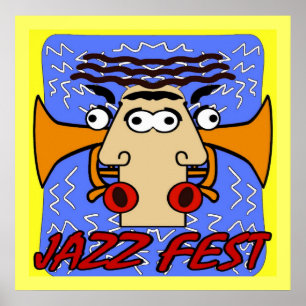 Jazz Fest Cubism Face and Horn Poster