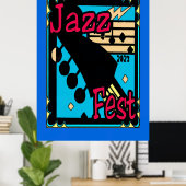 Jazz Fest Gitaar in Blauwe Poster (Thuiskantoor)