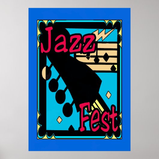Jazz Fest Guitar in Blue Poster (Voorkant)
