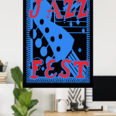 Jazz Fest Guitar in Blue too Poster (Thuiskantoor)