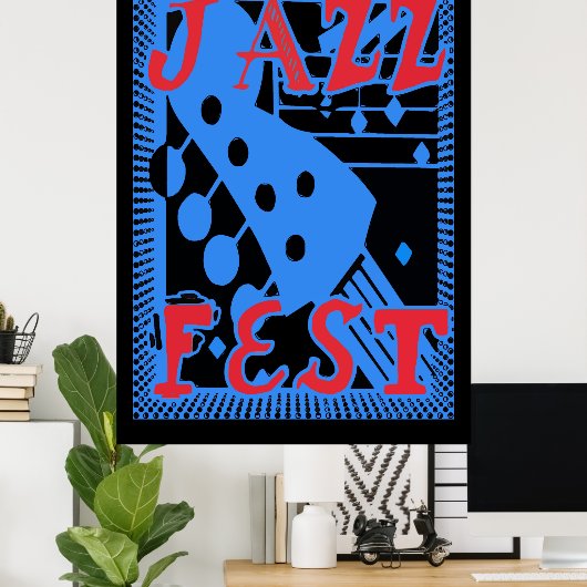 Jazz Fest Guitar in Blue too Poster (Thuiskantoor)