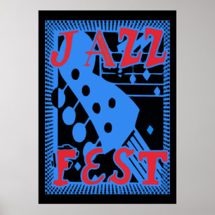 Jazz Fest Guitar in Blue too Poster