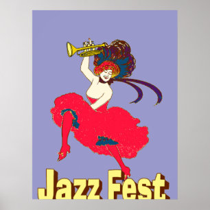 Jazz Fest Lady met Horn Poster