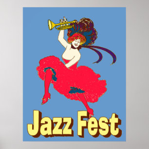 Jazz Fest Lady met Horn Poster