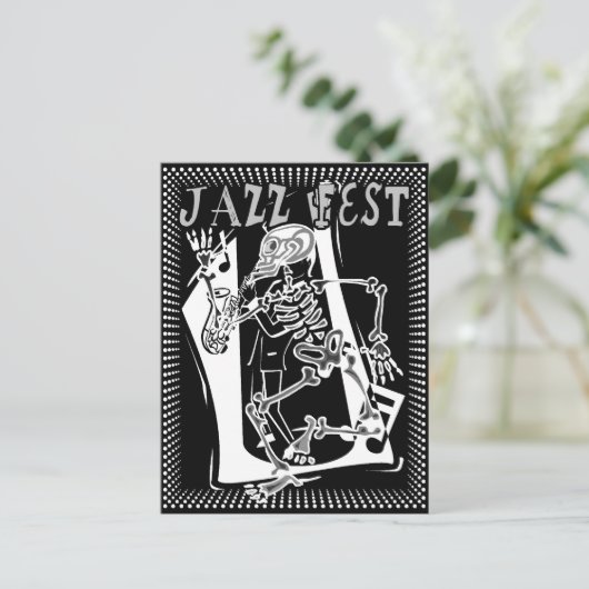 Jazz Fest Skeleton Briefkaart (Staand voorkant)
