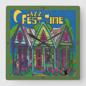 Jazz Fest Time Clock Vierkante Klok (Voorkant)