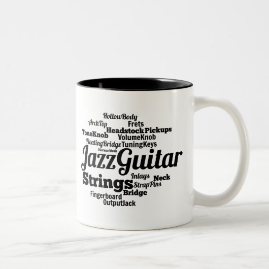 Jazz Guitar Word Cloud Black Text Tweekleurige Koffiemok (Rechts)