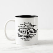 Jazz Guitar Word Cloud Black Text Tweekleurige Koffiemok (Links)