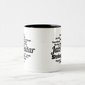Jazz Guitar Word Cloud Black Text Tweekleurige Koffiemok (Center)