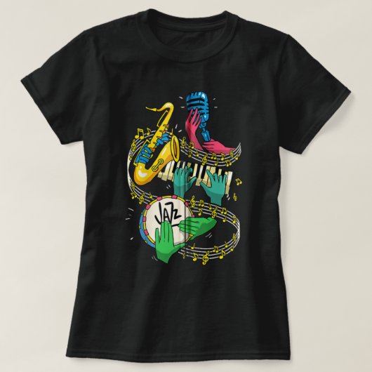 Jazz Hands Saxophone Player Music Lover Singer Zip T-shirt (Design voorkant)