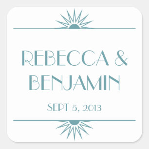 Jazz is een blauwe meetkundige deco bruiloft vierkante sticker