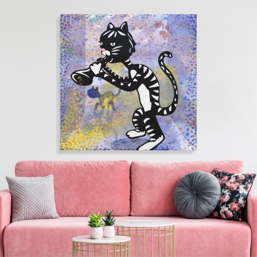 Jazz Kat - Afdrukken met omhulde Canvas (Insitu (Woonkamer))