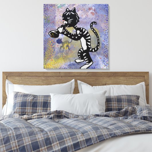 Jazz Kat - Afdrukken met omhulde Canvas (Insitu (Slaapkamer))