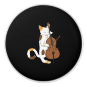 Jazz-kat speelt rechtop in bassins - muzikale gave keramische knop (Voorkant)