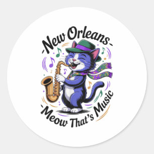 Jazz kat spelen saxofoon muziekliefhebber Art New  Ronde Sticker