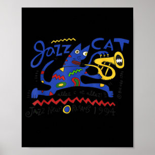 Jazz Kat Trompet New Orleans Illustratie Poster