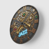 Jazz Klok, Neon Licht, Trompet, Saxofoon Ronde Klok (Hoek)