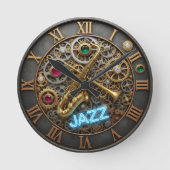 Jazz Klok, Neon Licht, Trompet, Saxofoon Ronde Klok (Voorkant)