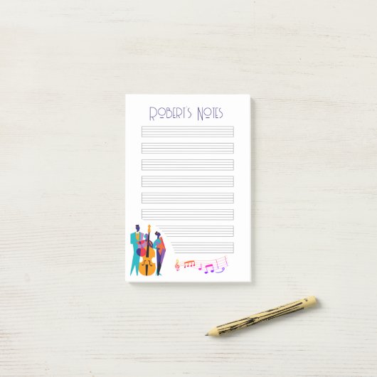 Jazz Lick-geïnspireerd "Note" Pad met muzikanten Post-it® Notes (Op bureau)