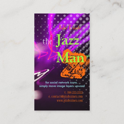 Jazz-Man, stijlvolle neonverlichting/fluorescerend Visitekaartje (Achterkant)