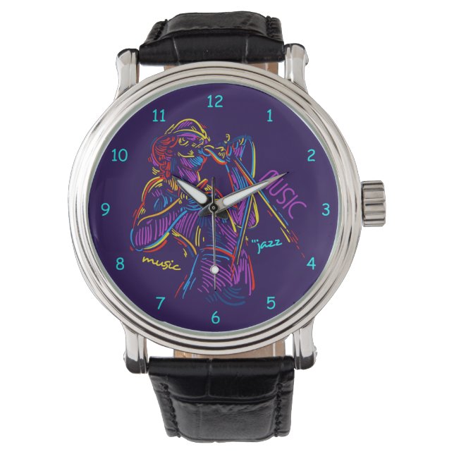 Jazz Music Abstract Neon Drawing Horloge (Voorkant)