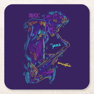 Jazz Music Abstract Neon Drawing Kartonnen Onderzetters